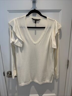 BCBG Maxazaria V-Neck Ruffle Shoulder Sweater